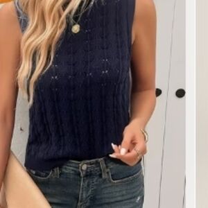 Boho Navy Sleeveless Knit Top Vest Large Womens New